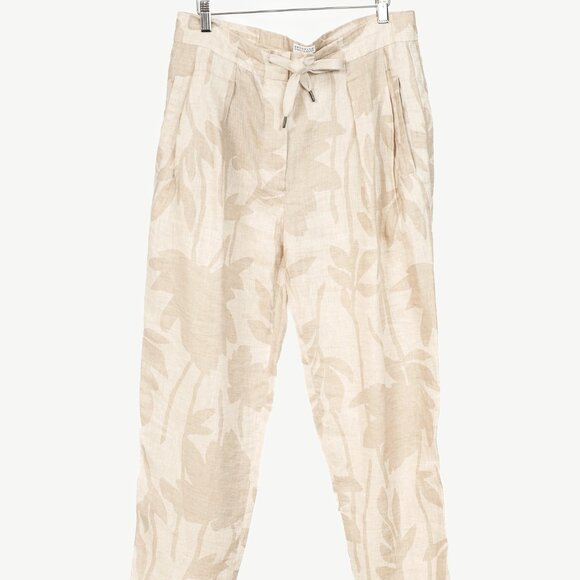 Brunello Cucinelli SS/24 Natural Ramage Floral-Print Linen Slouchy Trousers - Picture 2 of 13